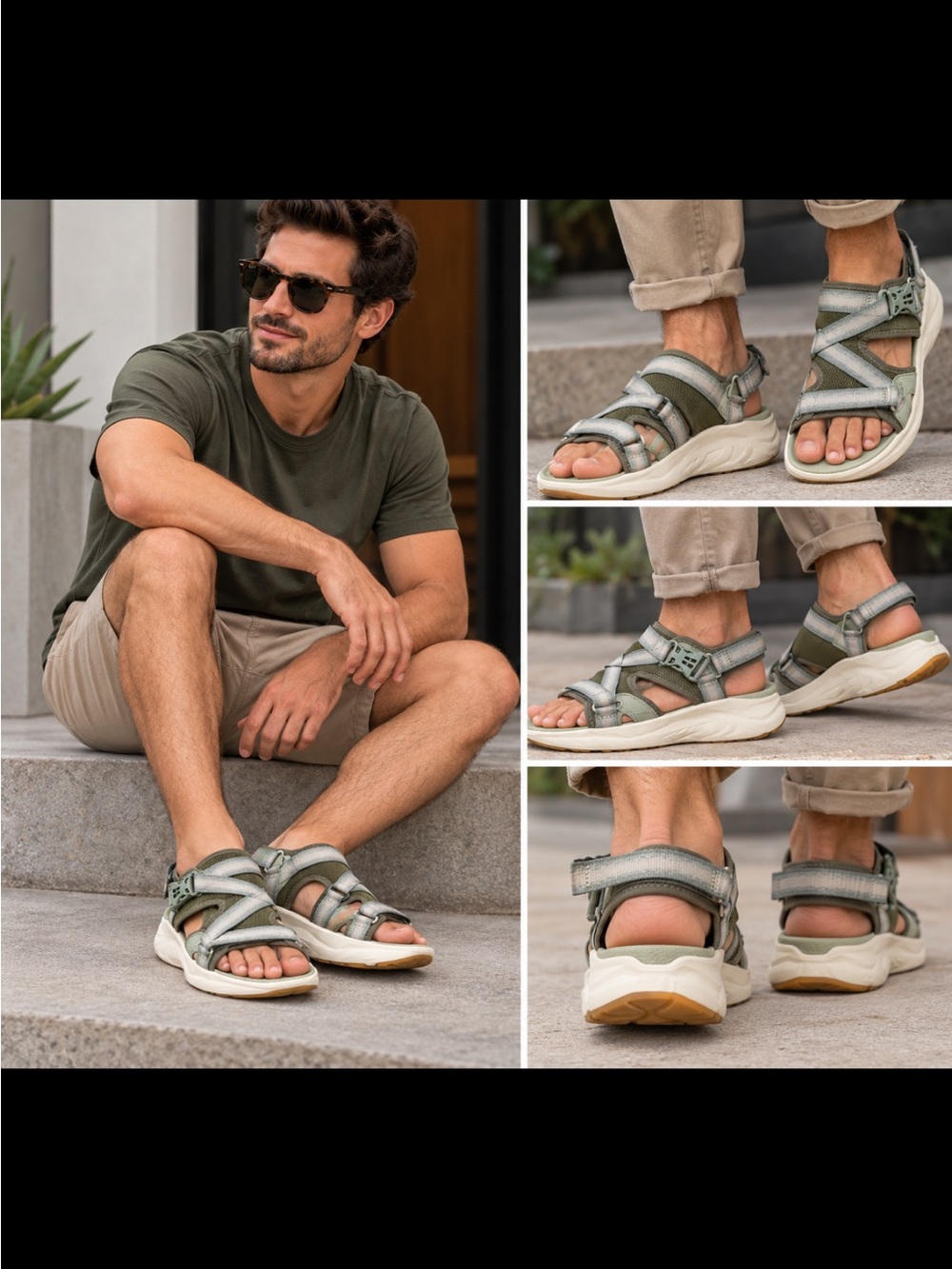 Hoka Kids Olive Green and Cream Outdoor Sandals